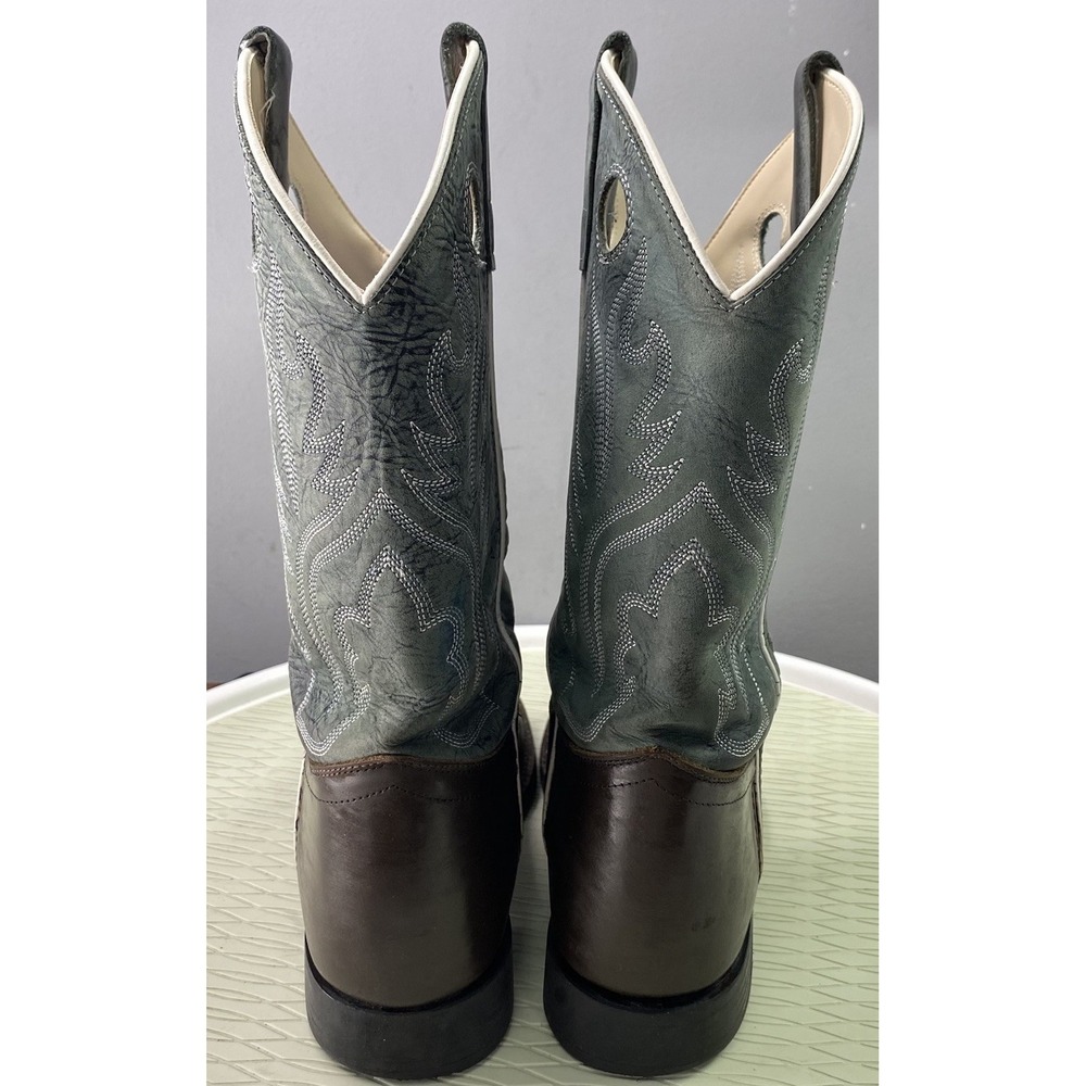 OLD WEST Women/Youth Leather Western Cowgirl Boots Cowboy Brown&Green Sz.6 D - Picture 5 of 12